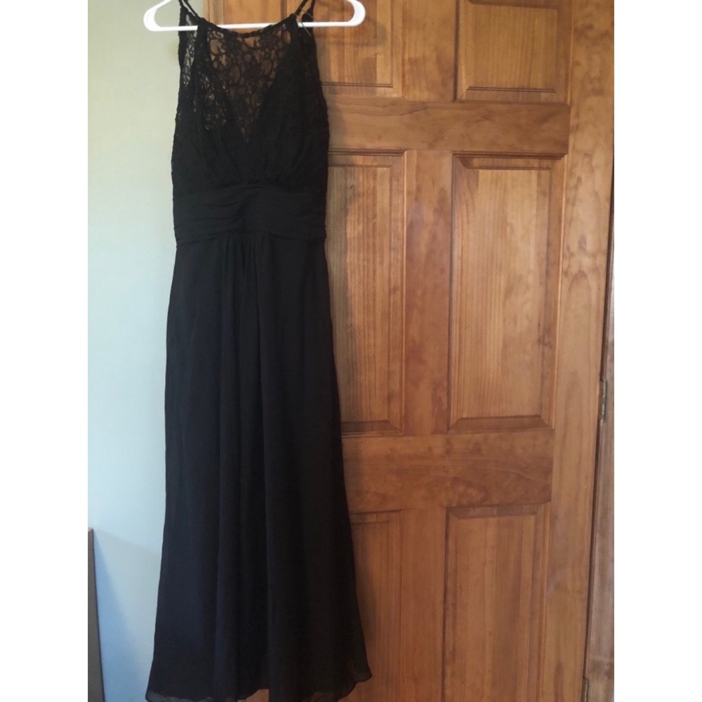 Bill Levkoff black gown. lace halter